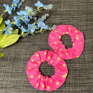 🎀 Handmade Set of 2 Scrunchies: Pink and Green Polka Dot